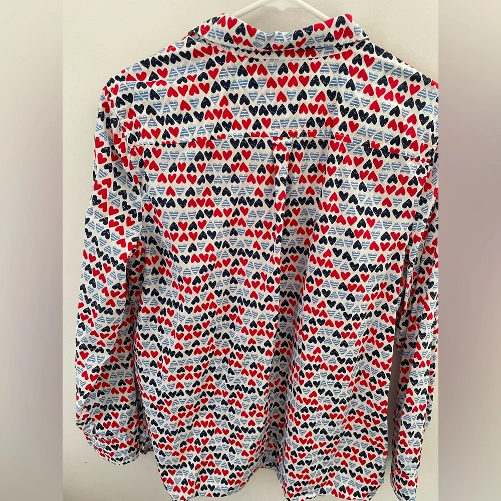 Talbots Red, White and Blue Heart Print Shirt - Picture 5 of 7